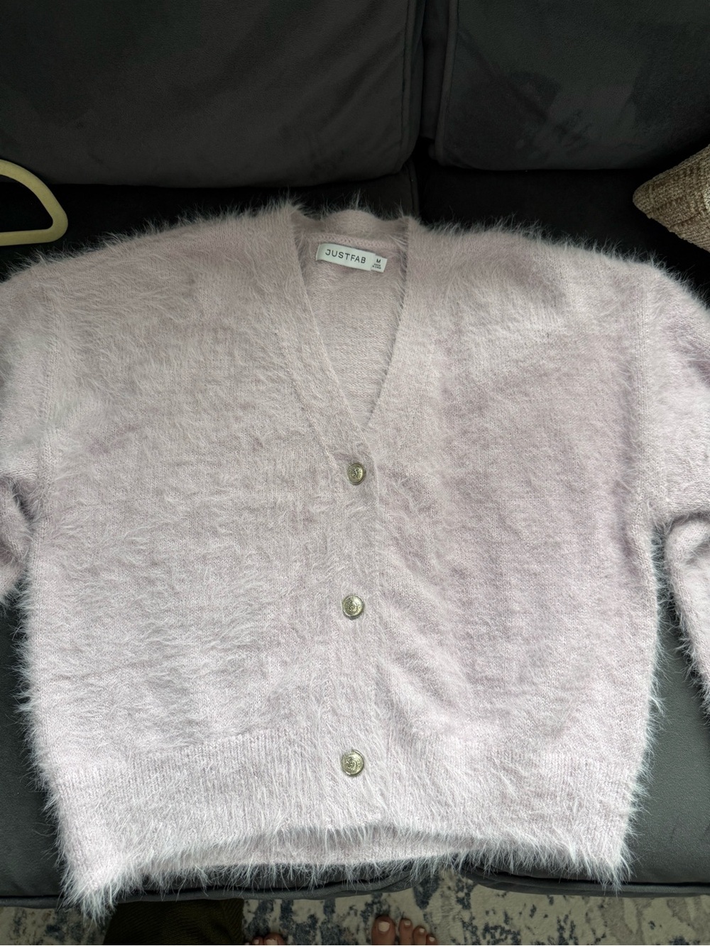 JustFab Pale Lavender Fuzzy V-Neck Button-Up Cardigan